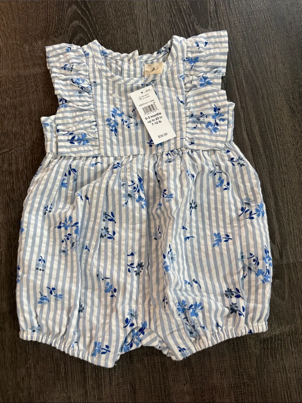 GAP Blue and White Striped Floral Baby Romper